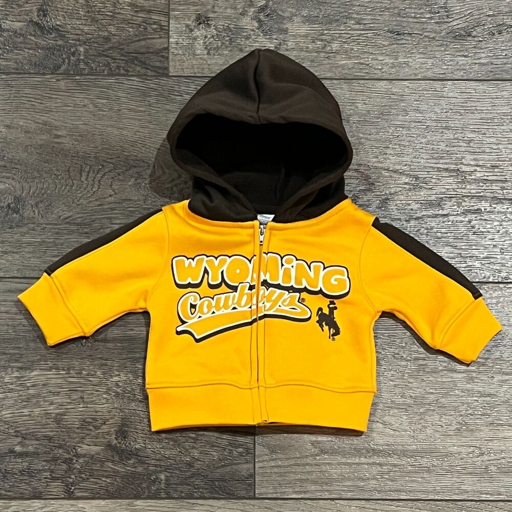 Pro Edge Wyoming Cowboys Infant Hoodie Yellow Brown Full Zip NCAA Baby 0-3M